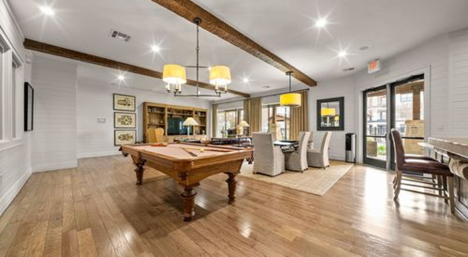 a clubroom with billiards