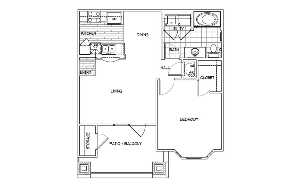 A1 - 1 bedroom floorplan layout with 1 bathroom and 675 square feet