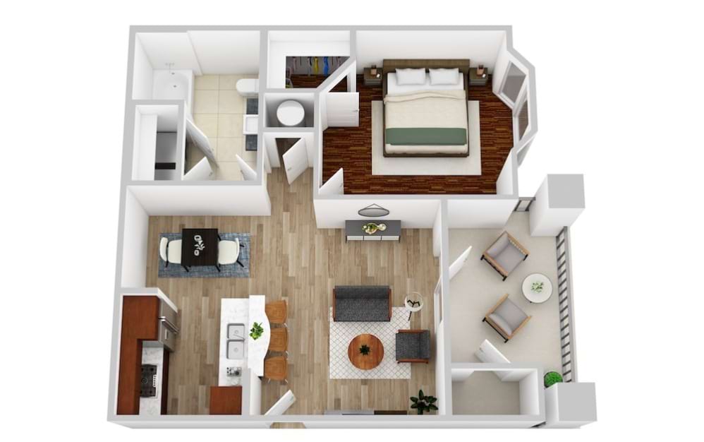 A1 - 1 bedroom floorplan layout with 1 bathroom and 675 square feet