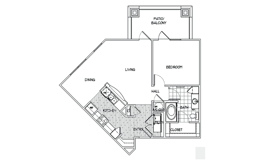 A3 - 1 bedroom floorplan layout with 1 bathroom and 841 square feet
