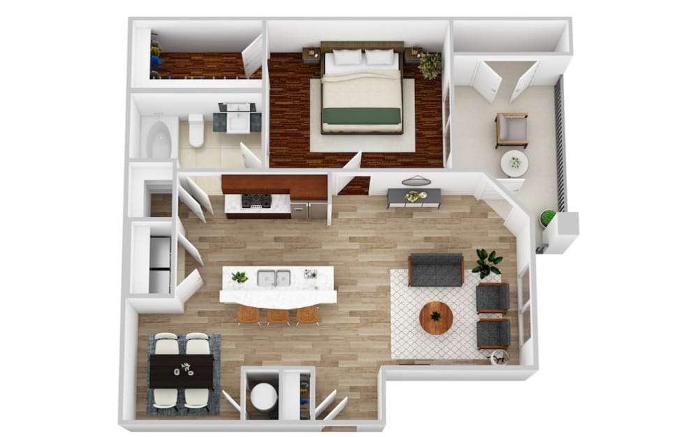 A4 - 1 bedroom floorplan layout with 1 bathroom and 844 square feet