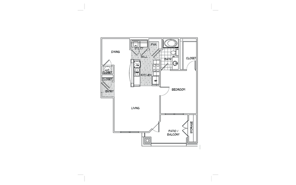 A4 - 1 bedroom floorplan layout with 1 bathroom and 844 square feet