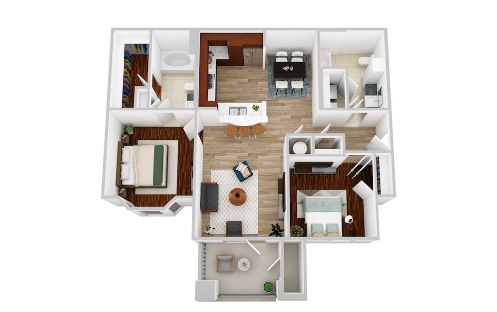 B1 - 2 bedroom floorplan layout with 2 bathrooms and 1025 square feet