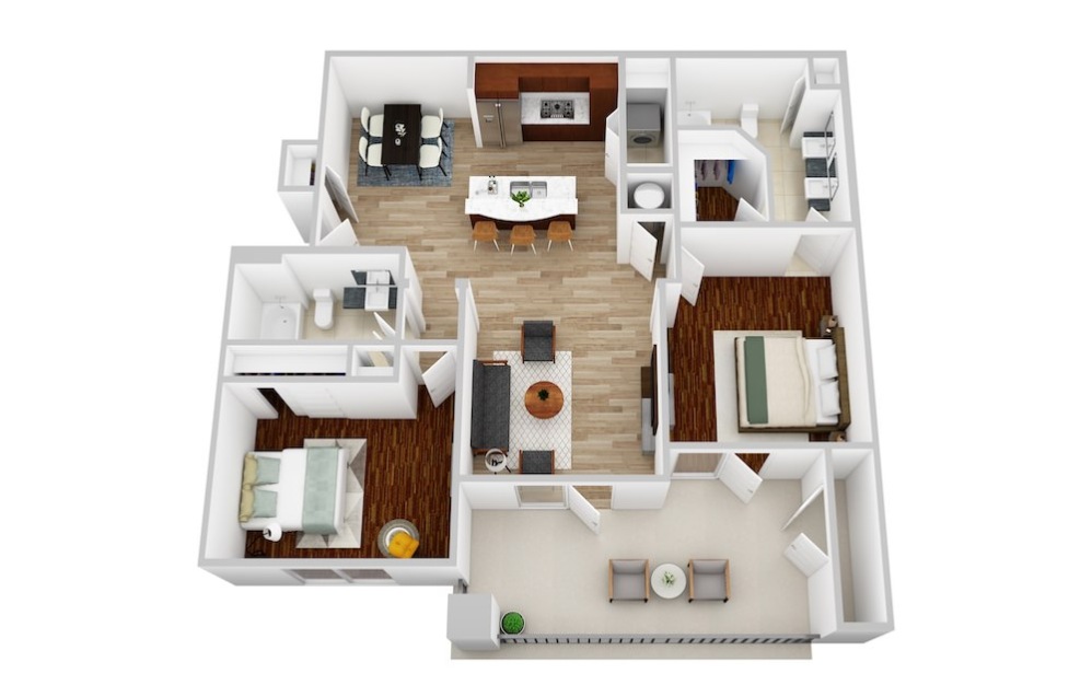 B2 - 2 bedroom floorplan layout with 2 bathrooms and 1135 square feet