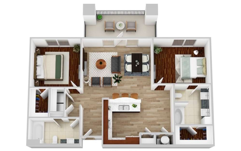 B4 - 2 bedroom floorplan layout with 2 bathrooms and 1162 square feet